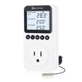 KETOTEK Plug in Thermostat Timer Temperature Controller Outlet with Backlight, Day/Night Thermostat Outlet Plug with Sensor for Reptile Terrarium Greenhouse, Digital Heating Cooling Temperature Switch