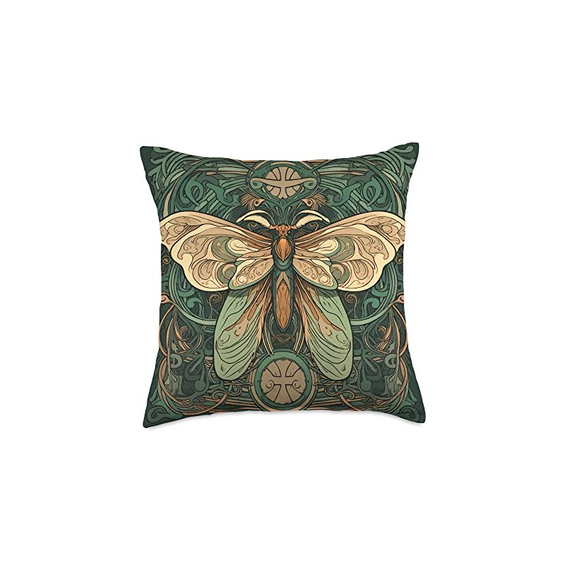 Moth Art Nouveau Throw Pillow