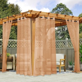 youleyar Outdoor Sheer Curtains for Patio Waterproof - 2 Panels Linen Look Grommet Curtain Light Filtering Outside Drapes for Living Room, Pergola, Cabana, Gazebo, 52" W x 84" L, Beige