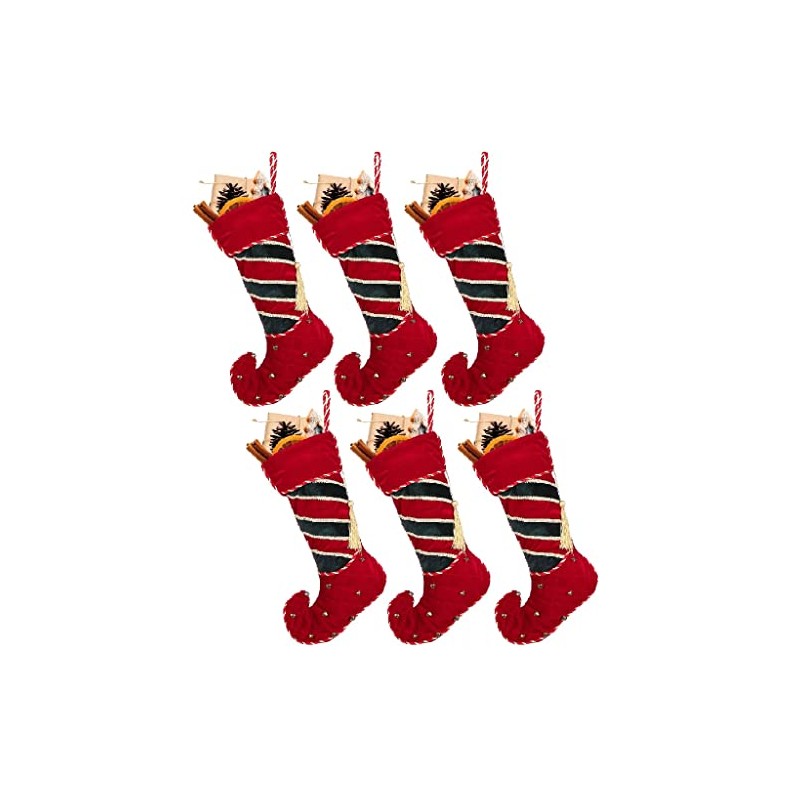 Dibor Luxury Velvet Elf Christmas Stocking - Set of 6