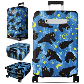 Slohif Luggage Cover for Suitcase Tsa Approved Protector - Luggage Sleeve Large Suit Case Cover Travel Stretch Baggage Case Protective Washable Fit 29-30 Inch Black Cat L