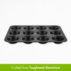 Scoville NEVERSTICK 12 Cup Cupcake Tray, Large Non-Stick Oven Tray, Baking Tray for Yorkshire Puddings, Small Muffins & Cupcakes, Toughened Aluminium, PFOA Free, Dishwasher Safe, Black