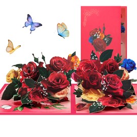 YianHien Rose Valentines Wedding Anniversary Card for Wife Girlfriend, Birthday Cards for Women, 3D Pop Up Card with Notecard & Envelope for Birthday Anniversary Engagement Wedding Gifts for Her, Rose