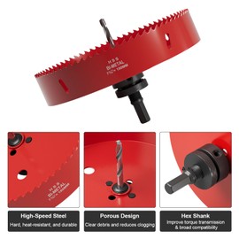 7.1" (180mm) Bi-Metal M42 High Speed Steel Hole Saw with Pilot Drill Bit, Smooth Cutting Edge for PVC, Drywall, Wood, Plastic, Gypsum Board, Rubber, Thin Metal