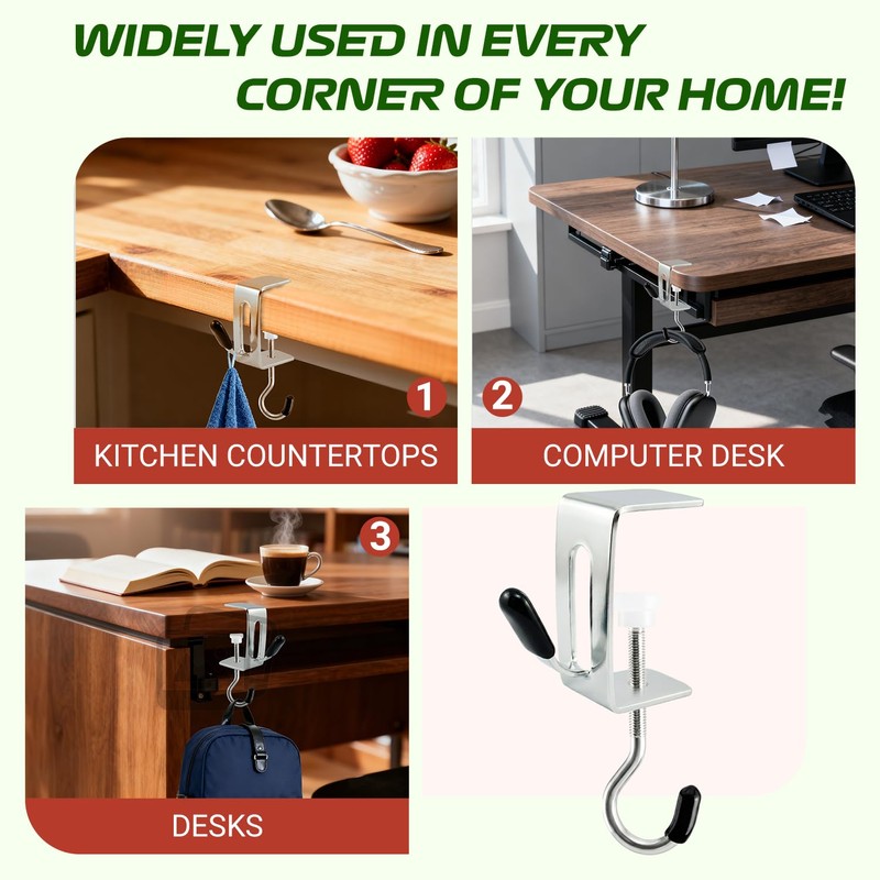 11 Pcs Desk Hook for Bag,Upgraded 2-Hook Metal Clamp Hooks,Purse