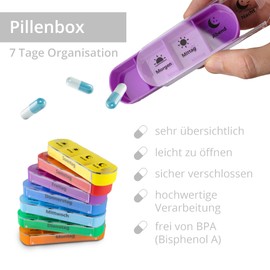 Smart-Planet 2er Set Tablettenbox 7 Tage 4 Fächer - Medikamentenbox - Pillendose perfekt für Unterwegs - BPA Frei Seniorenfreundliche Pillenbox - Tablettendose morgens, mittags oder abends