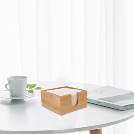 Cabilock Bamboo Napkin Holder, Flat Tissue Stand, Farmhouse Natural Tabletop Napkin Tray, Paper Tissue Dispenser for Kitchen Restaurant Bar Office Parties Lunch Dining Table Decor, 14X14X7cm