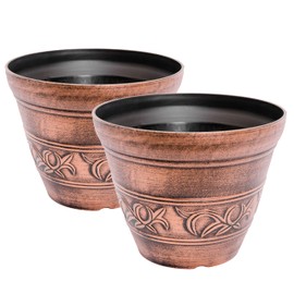 Maceta de plástico con aspecto inspirado en Orden Corintio de 10 x 8 cm para interior, exterior, jardín, patio, decoración del hogar, reutilizable, peso ligero, resistente al agua (cobre-CO1)