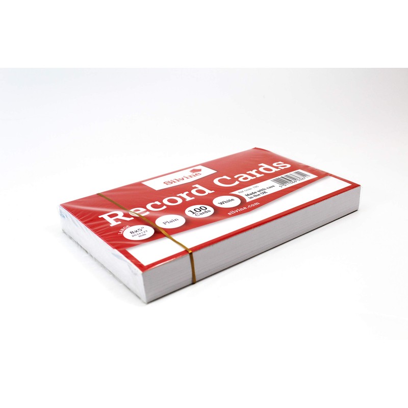 Silvine 8x5" White Record Cards - Plain, 100 cards per