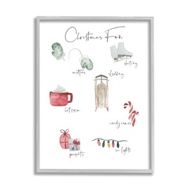 Stupell Industries Christmas Fun Illustrated Item List Festive Holiday Traditions, Designed by Lucille Price Gray Framed Wall Art, 11 x 14, White