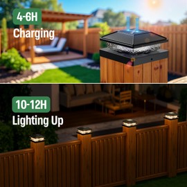 16pack Modern Black Solar LED Post Cap Lights, 16 x LED, Waterproof, Solar Powered, Anti-Rust, for Deck, Fence, Porch, Garden, Patio