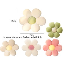 LATRAT Flower Floor Cushion Tatami Flower-Shaped Decor, Seat Cushion Floor Aesthetic Room Decoration Bedroom, Cute Pillow, Plush Floor Cushion for Bedroom, Sofa, Chair, White and Green, 40 x 40 cm