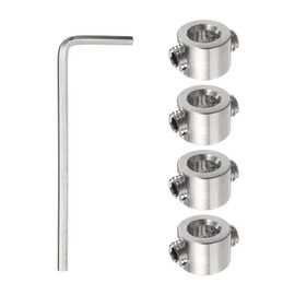 sourcing map 4pcs 5mm Drill Stop Collar Set Depth Stop, Adjustable Stainless Steel Drilling Limit Ring, Anodizing Surface Dowel Shaft Chuck Positioner with Hex Wrench, Silver