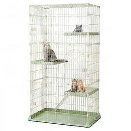 Hamiledyi Large Cat Cage 52 Inch Detachable Kennel with 3 Platforms and 1 Ramp Ladders Green Pet Playpen with 3 Doors Indoor Cat Enclosure for Small and Medium Animals