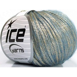 Rock Star, Light Gold, Light Blue, Metallic Shine, Soft Nylon Merino Wool Acrylic Blend Yarn 50 Gram, 52019
