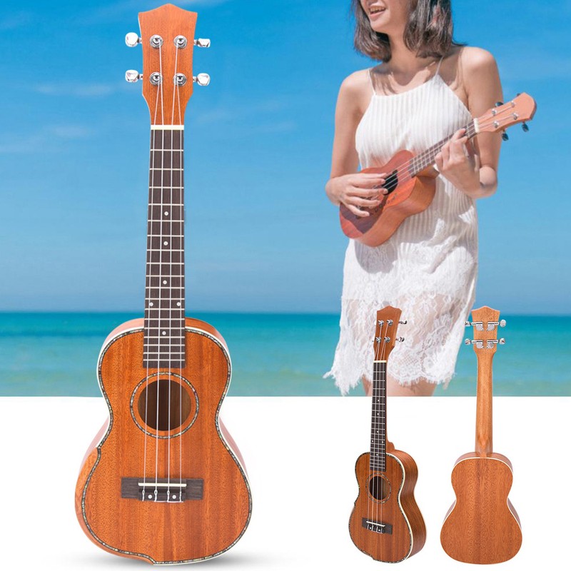 23in Ukulele Brown Mahogany Wood with Bag Capo String Cleaning