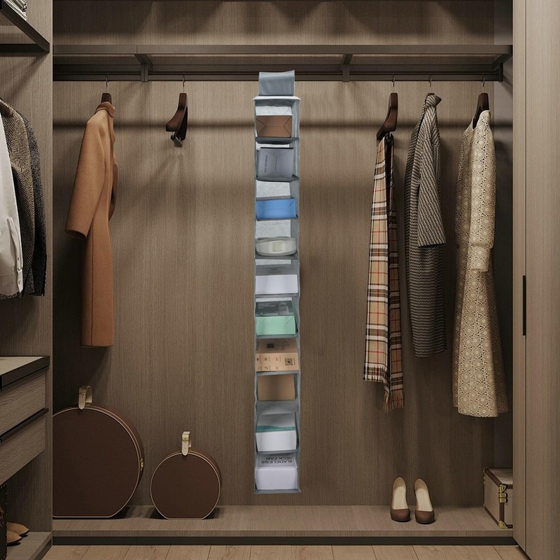 Minnhua Fabric Hanging Shelf with 10 Compartments, Foldable Hanging Storage,