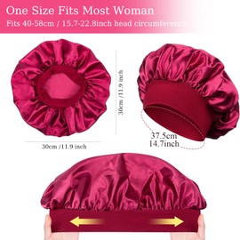 Senshuomy Silk Hair Bonnet,Satin Bonnet, Silk Hair Bonnet, Hair Bonnet Silk Hair Wrap for Sleeping, Night Sleep Cap for Women(2 Pack/Black&Red)