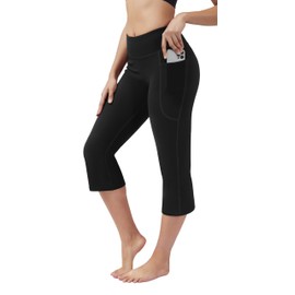 Heathyoga Women's Yoga Pants with Pockets for Women Bootcut Wide Leg Pants for Women High Waisted Workout Pants Capri Black