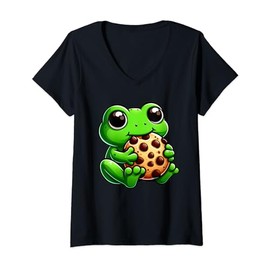 Frog Eating Chocolate Chip Cookie Frog Food Lover Funny Frog V-Neck T-Shirt