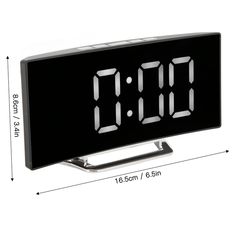 Digital Alarm Clock Mirror Smart Light Sensing Curved Screen LED
