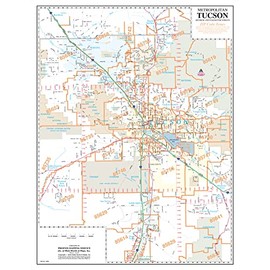 Metropolitan Tucson Arterial and Collector Streets ZIP Code Zones Desk Map Gloss Laminated