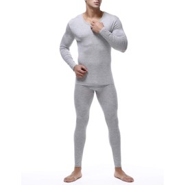 Locachy Men's Ultra Soft Thermal Underwear Set Stretchy Thin Modal Cotton Long Johns Top & Bottom Set (Grey, Large)