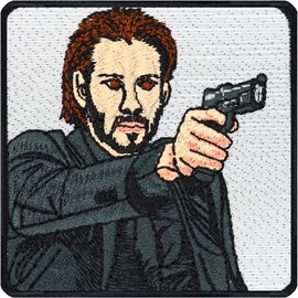 John Wick Sew-On / Iron-On Embroidered Action Hero Patch for Sewing/Ironing | John Wick with Gun | Gift Application for All Fabrics | 75 x 75 mm