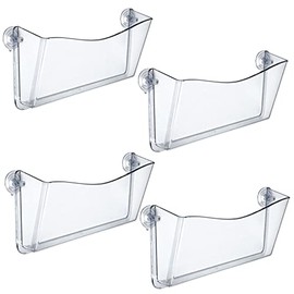Azar Displays 250055 Clear Plastic Wall Mount File Holder with Suction Cups, 4-Pack
