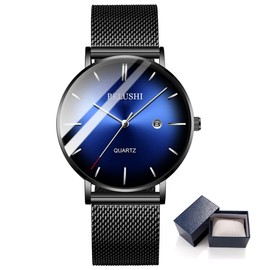 Reloj clásico para hombre con calendario, reloj de pulsera, caja fina minimalista relojes hombre casual reloj hombre de cuarzo impermeable, elegante y con estilo (Tachuelas de plata revestidas de negro)