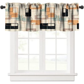 JESTRONRY Mid Century Window Valance Curtain for Bedroom Kitchen, Retro Square Design Modern Geometric Pattern Decorative Curtain with Rod Pocket W54xL18in