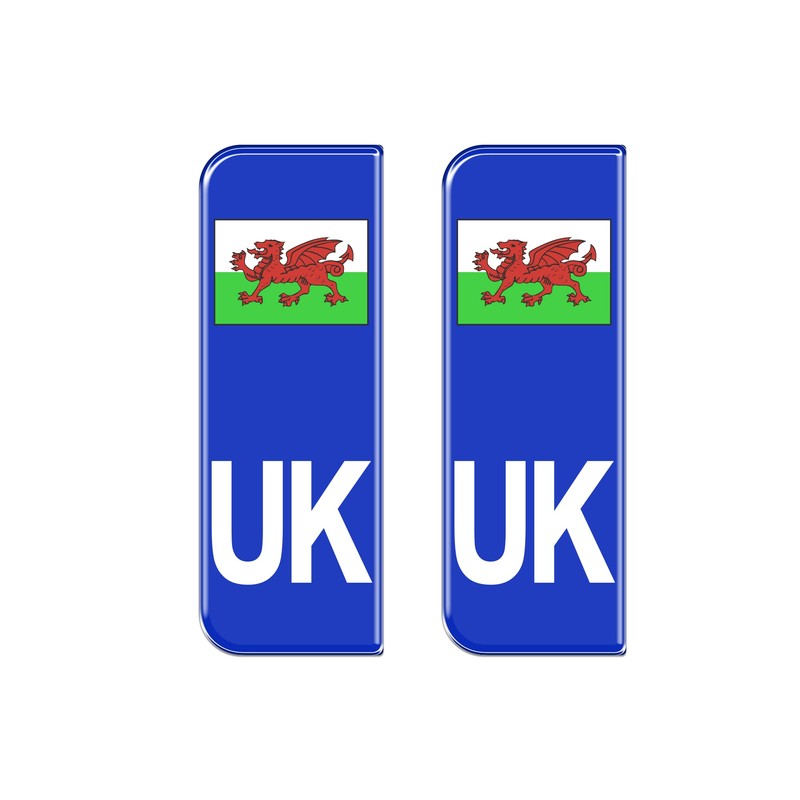 Gelz Domed Wales Flag UK Vehicle Number Plate Stickers -