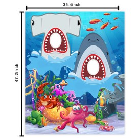 Shark Zone Banner Backdrop Scary Shark Attack Ocean Shark Under The Sea Animal Theme Decor Decorations for Shark Party Blue Ocean Party 1st Birthday Party Supplies Favors Background Photo Booth Props