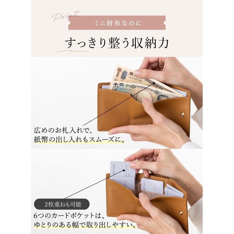 Purchic Mini Wallet, Tri-Fold Wallet for Women, Genuine Leather, Compact,