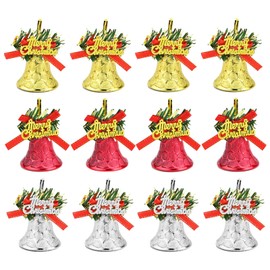 Bekecidi 12 PCS Christmas Bell Ornaments Xmas Bell with Ribbons Red Gold Silver Christmas Bells Xmas Tree Hanging Decorations for Crafts Holiday Party Favors Supplies 4 x 5cm