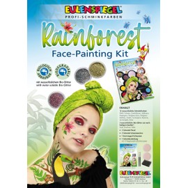 Eulenspiegel Rainforest Face 212097 Make-Up Palette, 12 Professional Aqua Colours, 3 Glitter, 2 Sponges, 1 Beard Stubble Sponge, 2 Brushes, 1 Make-up Guide