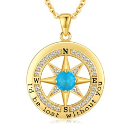 S925 Necklace Gift for Wife, Compass Jewelry Women Anniversary, Sterling Silver Girlfriend Birthday Gifts for Her Valentines Id be Lost without You Jewel 18K Gold Dec 12