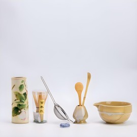 Matcha Whisk Set – 9 Pieces Including Gift Box – Japanese Ceremonial Green Tea Kit with Bamboo Whisk, Chasen Holder, Scoop, Sifter, Spoon, Cloth Wrap & Ceramic Bowl – Complete Matcha Set