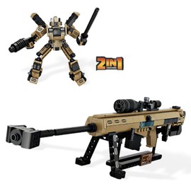 WULOBOOI Barrett Gun Building Blocks Set, 2 in 1 DIY Assembling Gun or Mech Model, 369 Pieces Bricks Collectible Military Weapon Toy Set Gift for Boys Adult or Firearm Fans