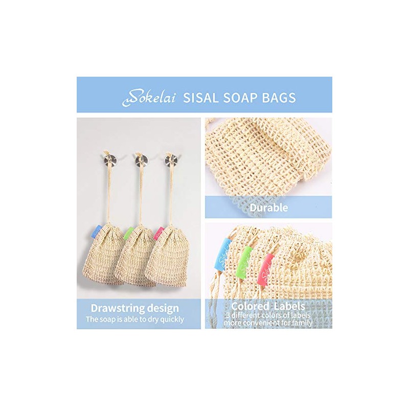 6 bolsas de jabón de sisal natural, bolsas de jabón