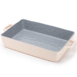 Fun elements Ceramic Baking Pan, 9 x 13 inch Rectangular Bakeware with Handles for Casserole Dishes, Cakes, Lasagna Plates, Parties and Everyday Use (Grey)