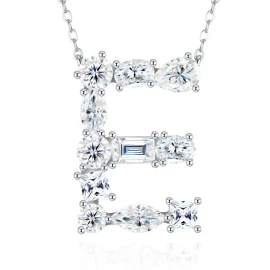 Pass Diamond Tester Letter E Multi Cut VVS Moissanite Necklace 925 Silver Platinum Plated Elegant Fine Jewelry NecklaceColor: Silver, Design: O