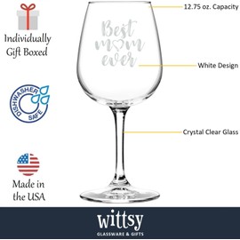 Best Mom Ever Wine Glass - Unique Christmas Gifts for Mom, Women, Wife - Xmas Best Mom Gifts from Daughter, Son, Husband, Kids - Top Birthday Present Idea for New Mother, Her - Fun Novelty Wine Gift