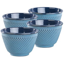 Rosenstein & Söhne Tea Bowl: Set of 4 Asian Cast Iron and Enamel Tea Cups, Petrol Blue (Tea Bowls Matcha, Teacup, Insulated Cups)