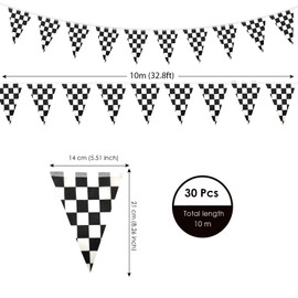 AhfuLife 60 Pcs Checkered Pennant Flag Banner, Checkered String Flags Racing Flags, Small Black and White Flag Buntings for Car Race Racing Party Car Garden Street Decorationss (5.5×8.3 Inch -33 Ft)