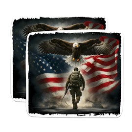 (2 Pack) American Veteran with Eagle and Waving American Flag Stickers - Military Veteran - 5 Inches On Longest Side - Premium Vinyl - Sticks to Any Smooth Flat Surface - Made in USA - BMCS2219