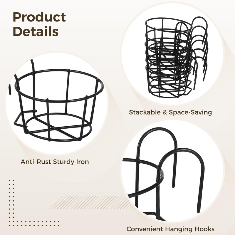 6 PCS Round Hanging Railing Planters, Hanging Flower Stand Iron