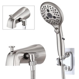 PROOX All Metal Tub Spout with Diverter, 6 Settings Hand held Shower with ON/Off Pause Switch, Bathtub Faucet with Sprayer Brushed Nickel