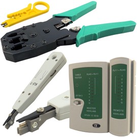 Safekom RJ45 Crimping Tool Cable Tester Punch Down Tool RJ45 RJ11 RJ12 Cat5 Cat5e Cat6 Ca6e Cat7 Crimping Crimper Wire Stripper Stripping Cutter Tools Kit Networking Ethernet Internet Telephone Cables