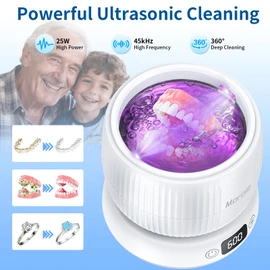 2025 Upgraded Ultrasonic Retainer Cleaner Machine,Separate Retainer Cleaner for Night Guards, Braces, Aligner, Jewelry, 4 Modes Denture Cleaner & Removable Base and Top Cover(White)